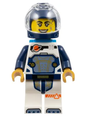 CTY1692:  Astronaut - Female, White Spacesuit with Dark Blue Arms, Dark Blue Helmet, Trans-Clear Visor, Dark Azure Jet Pack