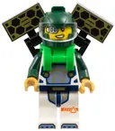 Minifigurka: CTY1696:  Astronaut - Male, White Spacesuit with Dark Green Arms, Dark Green Helmet, Trans-Clear Visor, Bright Green Harness with Solar Panels