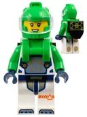 Minifigurka: CTY1698:  Astronaut - Female, White Spacesuit with Bright Green Arms, Bright Green Helmet, Trans-Clear Visor, Bright Green Harness with Solar Panel, Open Mouth
