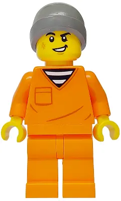 CTY1699:  Police - City Jail Prisoner Male, Orange Prison Jumpsuit, Dark Bluish Gray Beanie, Scruff Mark