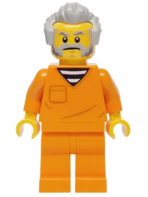 CTY1701:  Police - City Jail Prisoner Male, Orange Prison Jumpsuit, Light Bluish Gray Hair, Beard and Sideburns