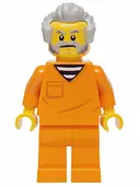 Minifigurka: CTY1701:  Police - City Jail Prisoner Male, Orange Prison Jumpsuit, Light Bluish Gray Hair, Beard and Sideburns