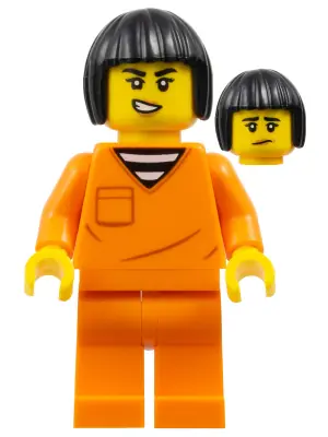 CTY1704:  Police - City Jail Prisoner Female, Orange Prison Jumpsuit, Black Bob Cut Hair Short