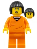 Minifigurka: CTY1704:  Police - City Jail Prisoner Female, Orange Prison Jumpsuit, Black Bob Cut Hair Short