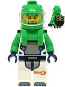 Minifigurka: CTY1706:  Astronaut - Male, White Spacesuit with Bright Green Arms, Bright Green Helmet, Trans-Clear Visor, Bright Green Harness with Solar Panel, Goatee