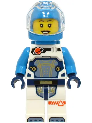 CTY1707:  Astronaut - Female, White Spacesuit with Dark Azure Arms, Dark Azure Helmet, Trans-Clear Visor, Dark Azure Jet Pack, Hearing Aid