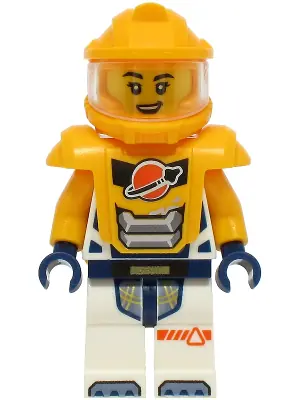 CTY1708:  Astronaut - Female, White Spacesuit with Bright Light Orange Arms, Bright Light Orange Helmet, Trans-Clear Visor, Bright Light Orange Armor