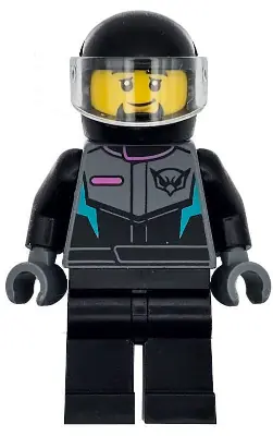 CTY1712:  Race Car Driver - Male, Racing Suit with Hawk Head Logo, Black Legs, Black Helmet, Trans-Clear Visor, Goatee