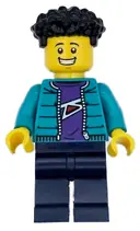 Minifigurka: CTY1719:  Race Photographer - Male, Dark Turquoise Jacket, Dark Blue Legs, Black Coiled Hair