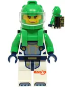 Minifigurka: CTY1726:  Astronaut - Female, White Spacesuit with Bright Green Arms, Bright Green Helmet, Trans-Clear Visor, Bright Green Harness with Solar Panel and Black Clip