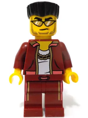 CTY1738:  Police - City Bandit Crook Male, Dark Red Jacket and Legs, Black Flat Top Hair