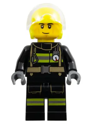 CTY1739:  Fire - Male, Helicopter Pilot, Black Jacket and Legs with Reflective Stripes, Neon Yellow Flight Helmet