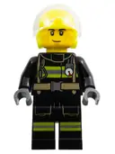 Minifigurka: CTY1739:  Fire - Male, Helicopter Pilot, Black Jacket and Legs with Reflective Stripes, Neon Yellow Flight Helmet