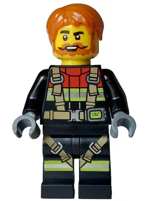 CTY1746:  Fire - Male, Black Jacket and Legs with Reflective Stripes, Harness and Red Collar, Dark Orange Hair, Beard and Moustache