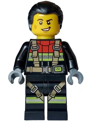 CTY1747:  Fire - Male, Black Jacket and Legs with Reflective Stripes, Harness and Red Collar, Black Hair Ponytail