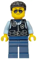 Minifigurka: CTY1751:  Police - City Officer Male, Black Safety Vest with Silver Star Badge Logo, Dark Blue Legs, Black Hair, Sunglasses
