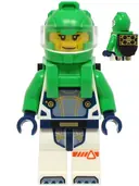Minifigurka: CTY1753:  Astronaut - Female, White Spacesuit with Bright Green Arms, Bright Green Helmet, Trans-Clear Visor, Bright Green Harness with Solar Panel, Closed Mouth