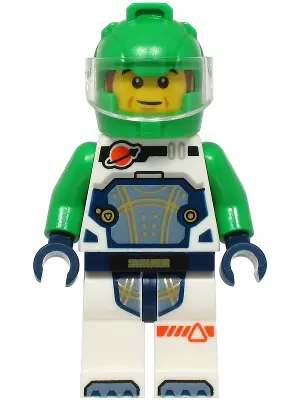 CTY1763:  Astronaut - Male, White Spacesuit with Bright Green Arms, Bright Green Helmet, Trans-Clear Visor, Sideburns