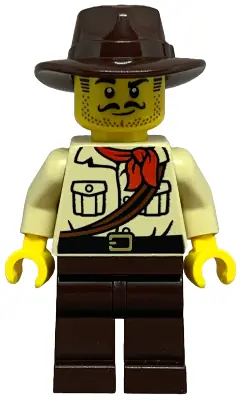 CTY1765:  City Jungle Explorer - Male, Tan Shirt with Ropes and Red Neckerchief Scarf, Dark Brown Legs and Fedora (Johnny Thunder)