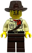 Minifigurka: CTY1765:  City Jungle Explorer - Male, Tan Shirt with Ropes and Red Neckerchief Scarf, Dark Brown Legs and Fedora (Johnny Thunder)