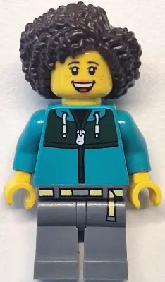 CTY1771:  Bus Passenger (Wanda About) - Female, Dark Turquoise Jacket with Dark Green Panel, Dark Bluish Gray Legs, Dark Brown Hair
