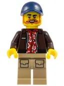 Minifigurka: CTY1778:  City Jungle Explorer Pilot - Male, Dark Brown Jacket over Red Hawaiian Shirt, Dark Tan Legs with Pockets, Dark Blue Cap, Dark Orange Beard