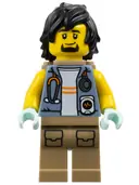 Minifigurka: CTY1780:  City Jungle Explorer Medic - Male, Sand Blue Vest with Stethoscope, Dark Tan Legs with Pockets, Goatee and Black Hair, Open Backpack