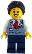 Minifigurka: CTY1781:  Tram Driver - Female, Sand Blue Vest, Dark Blue Legs, Black Hair Braided with Knot Bun