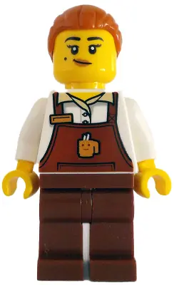 CTY1785:  Barista - Female, Reddish Brown Apron with Cup and Name Tag, Reddish Brown Legs, Dark Orange Hair