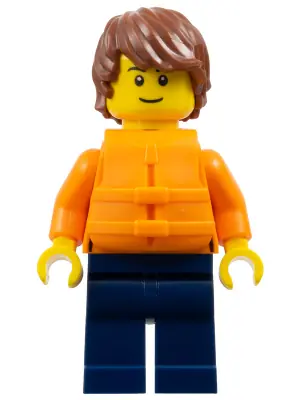 CTY1791:  Man (Jason 'Just Jason' Brickle) - Reddish Brown Hair, Orange Jacket and Life Jacket, Dark Blue Legs
