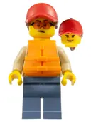 Minifigurka: CTY1793:  Woman - Red Ball Cap with Reddish Brown Ponytail, Orange Life Jacket, Sand Blue Legs