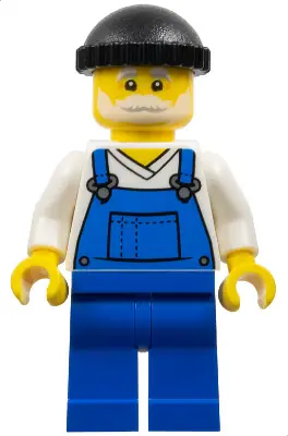 CTY1799:  Fisherman - Black Knit Cap, Blue Overalls