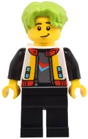 Minifigurka: CTY1800:  Robot World Patron (Bytz) - Male, White Jacket, Black Legs, Lime Hair