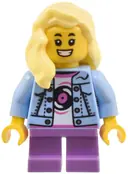 Minifigurka: CTY1802:  Child - Girl, Bright Light Blue Denim Jacket over Shirt with Record, Medium Lavender Short Legs, Bright Light Yellow Hair