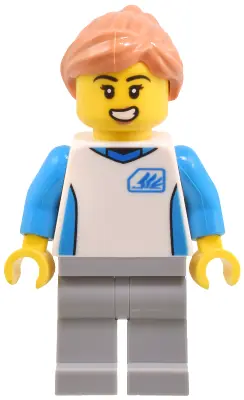 CTY1803:  Robot World Attendant - Female, White Uniform Jersey, Light Bluish Gray Legs, Nougat Hair