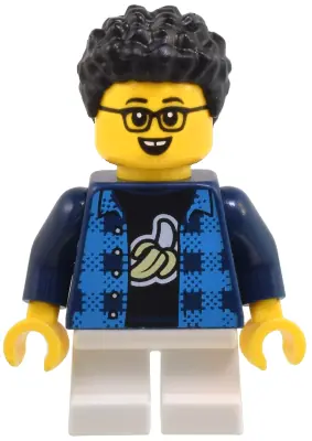 CTY1806:  Child - Boy, Flannel Vest over Shirt with Banana, White Short Legs, Black Hair