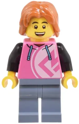 CTY1807:  Robot World Patron - Male, Dark Pink Hoodie, Sand Blue Legs, Dark Orange Hair