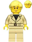 Minifigurka: CTY1812:  Sports Car Driver - Female, Tan Jacket and Legs, Bright Light Yellow Ponytail, Glasses