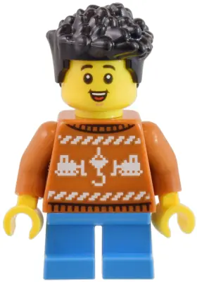 CTY1820:  Child - Boy, Dark Orange Holiday Sweater, Dark Azure Short Legs, Black Hair