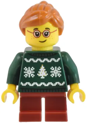 CTY1821:  Child - Girl, Dark Green Holiday Sweater, Dark Red Short Legs, Dark Orange Hair