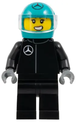 CTY1831:  Formula 1 Driver, Mercedes - Female, Black Racing Suit, Dark Turquoise Helmet, Trans-Clear Visor