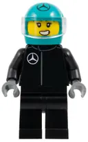 Minifigurka: CTY1831:  Formula 1 Driver, Mercedes - Female, Black Racing Suit, Dark Turquoise Helmet, Trans-Clear Visor