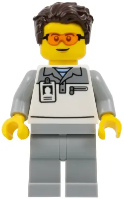 CTY1834:  Formula 1 Mechanic - Male, Light Bluish Gray and White Polo Shirt, Light Bluish Gray Legs, Dark Brown Tousled Hair, Safety Glasses