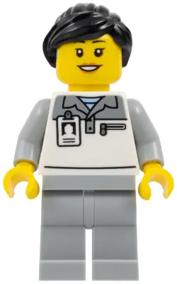 CTY1835:  Formula 1 Mechanic - Female, Light Bluish Gray and White Polo Shirt, Light Bluish Gray Legs, Black Ponytail, Hearing Aid