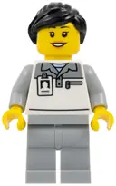 Minifigurka: CTY1835:  Formula 1 Mechanic - Female, Light Bluish Gray and White Polo Shirt, Light Bluish Gray Legs, Black Ponytail, Hearing Aid