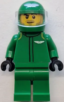 CTY1837:  Formula 1 Driver, Aston Martin - Male, Green Racing Suit and Helmet, Trans-Clear Visor, Stubble