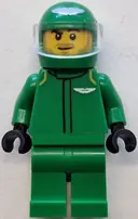 Minifigurka: CTY1837:  Formula 1 Driver, Aston Martin - Male, Green Racing Suit and Helmet, Trans-Clear Visor, Stubble