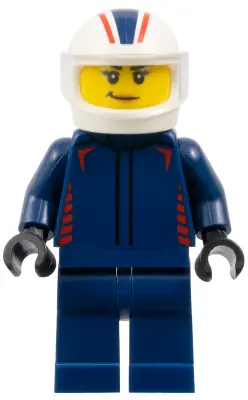 CTY1838:  Formula 1 Driver, Red Bull - Female, Dark Blue Racing Suit, White Helmet, Trans-Clear Visor