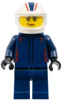 Minifigurka: CTY1838:  Formula 1 Driver, Red Bull - Female, Dark Blue Racing Suit, White Helmet, Trans-Clear Visor
