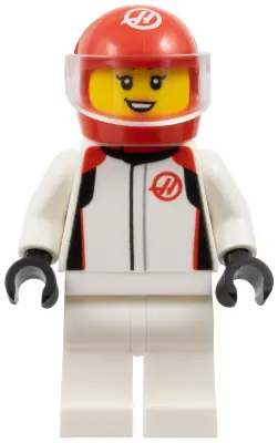 CTY1848:  Formula 1 Driver, Haas - Female, White Racing Suit, Red Helmet, Trans-Clear Visor